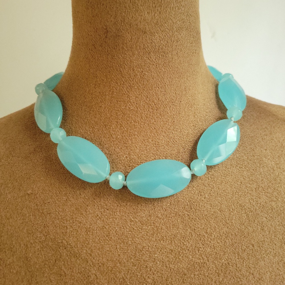 Lauren Ralph Lauren Aqua Blue Faceted Bead Toggle Necklace 16in Coastal